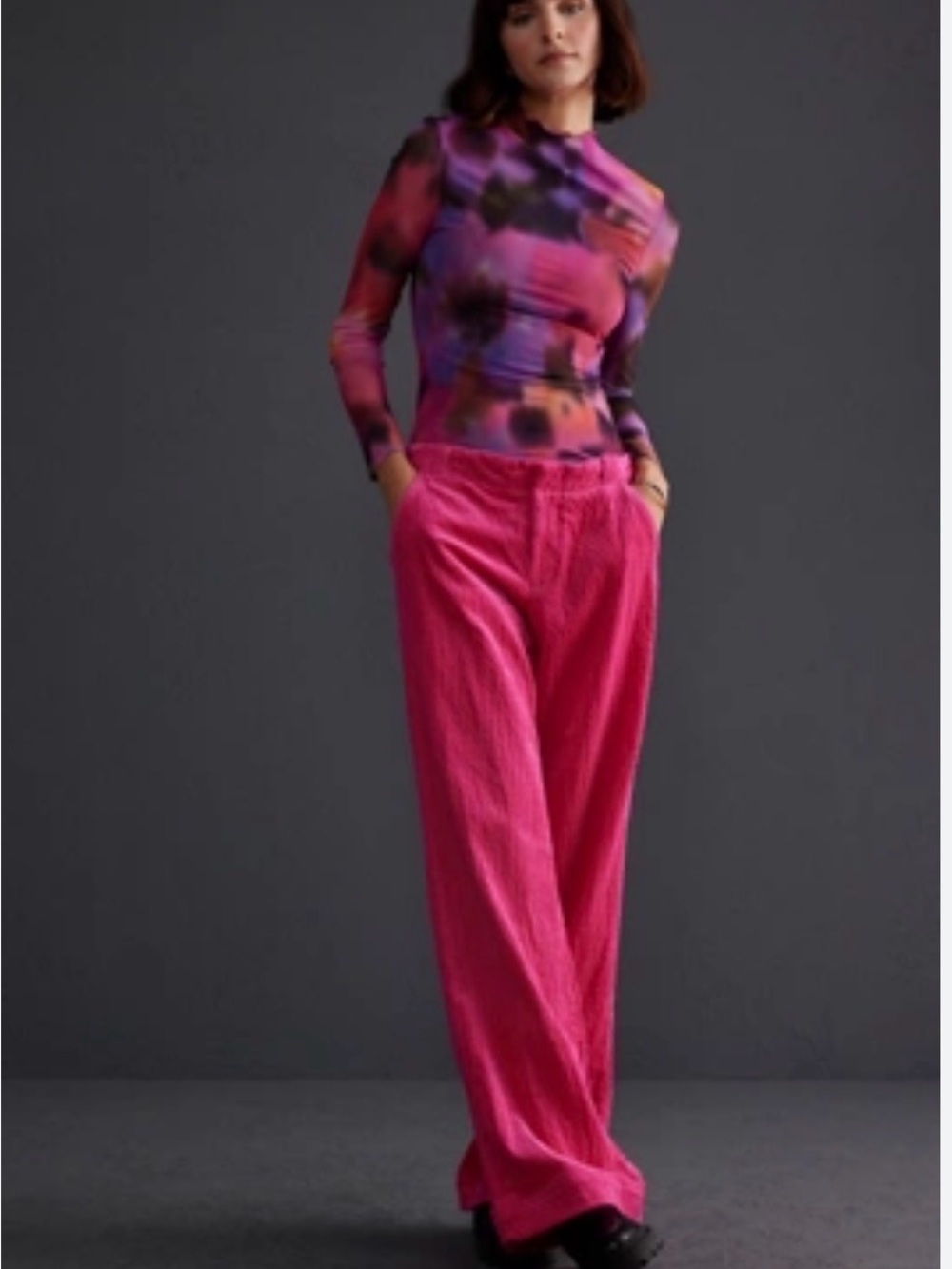 Anthropologie Wide-Leg Corduroy Pants in Hot Pink